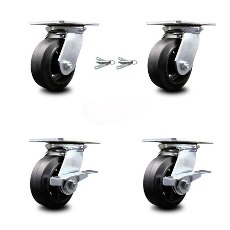 Service Caster 5 Inch Rubber on Steel Swivel Caster Swivel Locks 2 Brakes, 2PK SCC-35S520-RSR-BSL-2-SLB-2